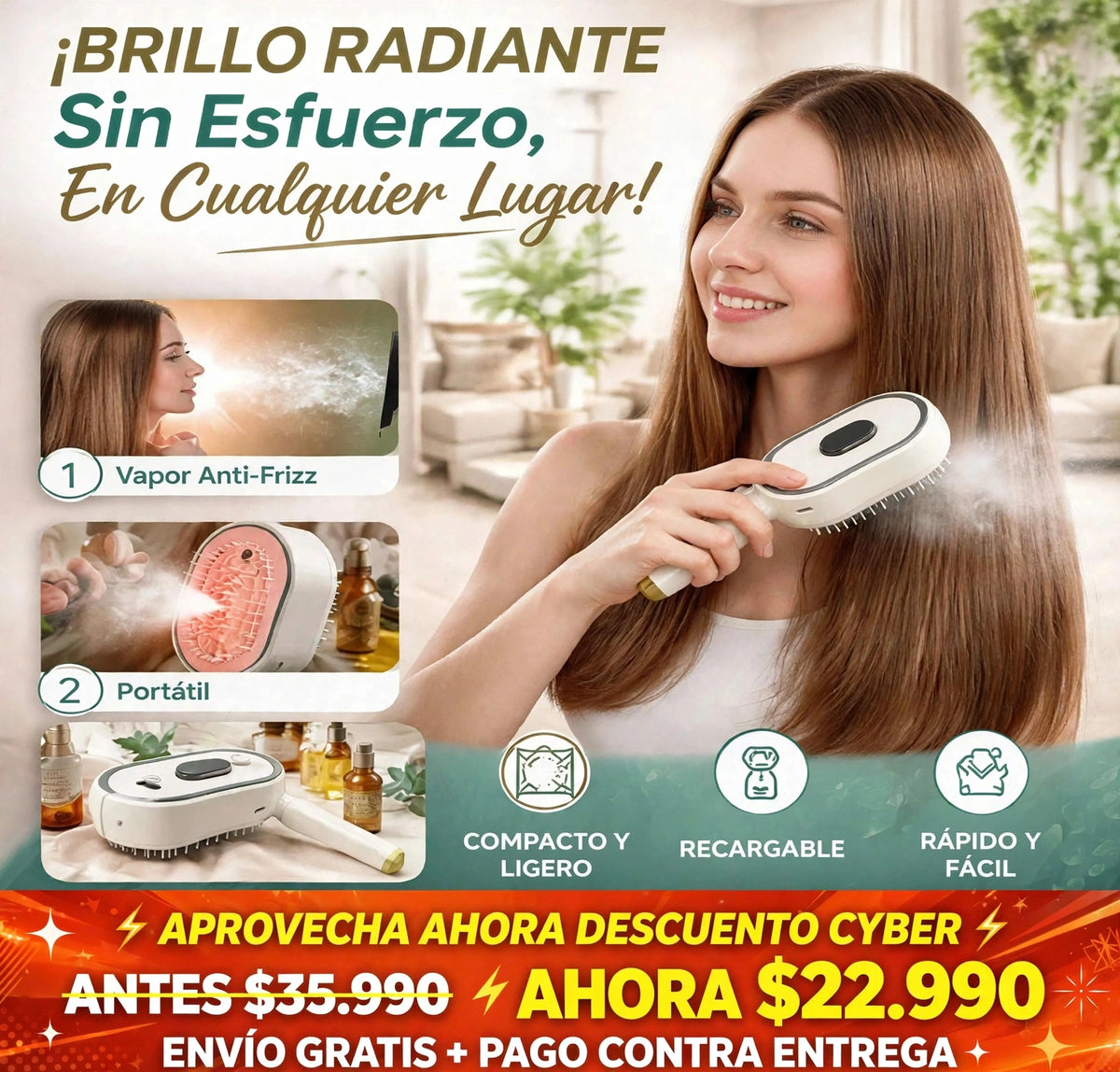 "Cepillo a vapor: Pelo liso y sin frizz en 5 minutos"